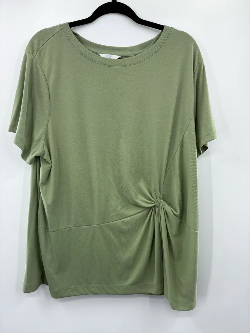 Time & Tru Women’s Knot-Detail Short Sleeve Top - Sage Green size XXXL